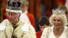 Britain's King Charles wears the Imperial State Crown and Queen Camilla wears the Diamond Diadem during a ceremony on the day of the State Opening of Parliament at the Palace of Westminster in London, Wednesday, July 17, 2024. (Hannah McKay/Pool Photo via AP)