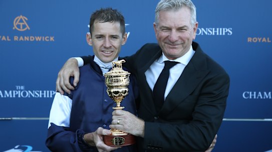 Jason Collett and Kris Lees with the Sydney Cup.