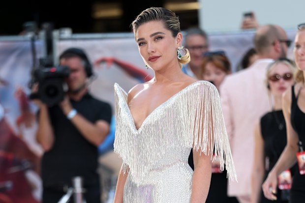 Florence Pugh at the Spider-Man: Brand New Day UK Premiere at Odeon Luxe Leicester Square on July 29, 2026 in London, England.