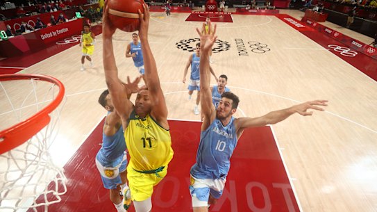 Australia’s Dante Exum goes up for a dunk.