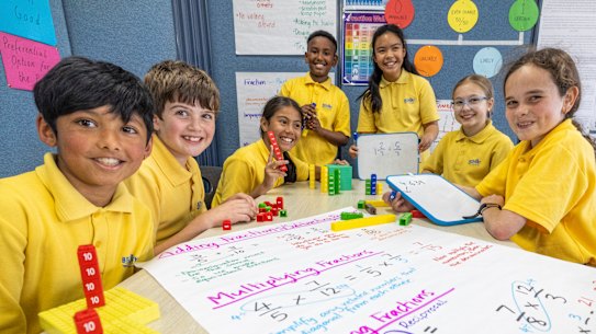 Bethany Catholic Primary School pupils (left to right) Rudraksh, Patrick, Paytyn, Adoniyas, Althea, Lexi and Charlotte. Bethany students have increased their NAPLAN results between Year 3 and 5.