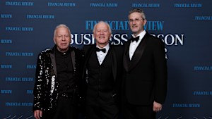 Chemist Warehouse founders Jack and Sam Gance with son Damien Gance (far right) in Sydney last year. 