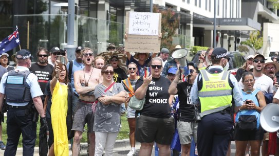 Protesters outside the National Press Club.