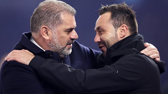 Ange Postecoglou and Roberto De Zerbi in 2023.