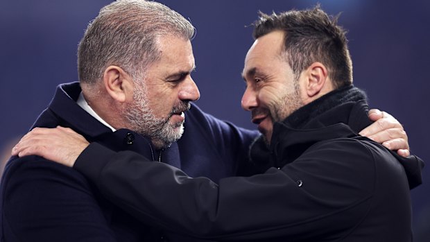 Ange Postecoglou and Roberto De Zerbi in 2023.