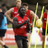 Anthony McDonald-Tipungwuti joined the Bombers’ first to fourth year players on the track.