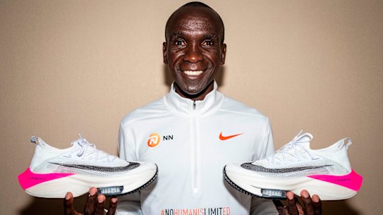 Eliud Kipchoge wore an iteration of the shoes when he ran the first sub-two hour marathon in Vienna.