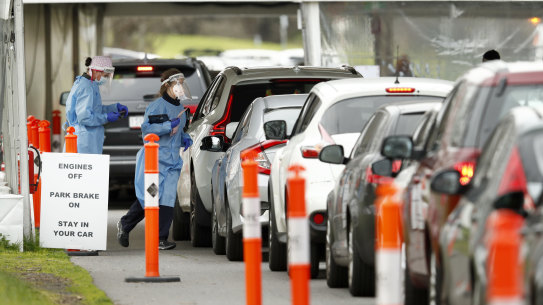 Medical staff administering COVID-19 tests in Melbourne earlier this week. 