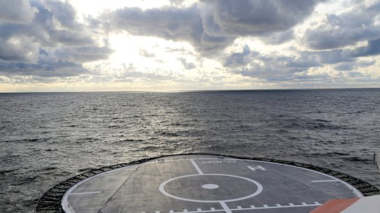 Finnish Border Guard’s offshore vessel Turva on patrol at sea near the place where damaged Balticconnector gas pipeline is pinpointed at the Gulf of Finland. 