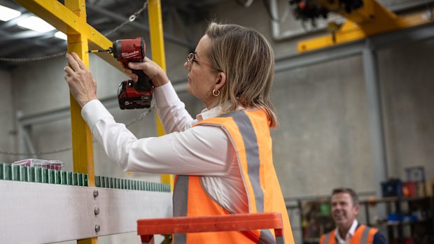 Opposition Leader Sussan Ley takes a tour of the Marley Flow Control facility in Emu Plains.