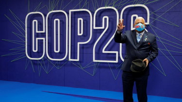 Fijiâ€™s Prime Minister Frank Bainimarama arrives for day two of COP26 in Glasgow, Scotland. 