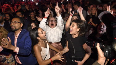 Supporters celebrate at the Social Democratic Party's election night party in Stockholm on  Sunday.