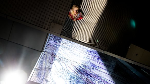 Berlin-based artist Sabine Hornig's new work Shadows has been installed across a 170-metre walkway connecting Lendlease's three office towers at Barangaroo South.