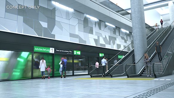 Artist’s impression of Stage One of the Suburban Rail Loop. 