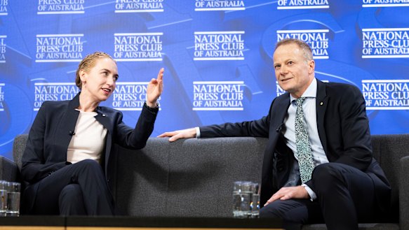 Always pushing the cancer cause: Long and Scolyer at the National Press Club of Australia in Canberra in 2022.