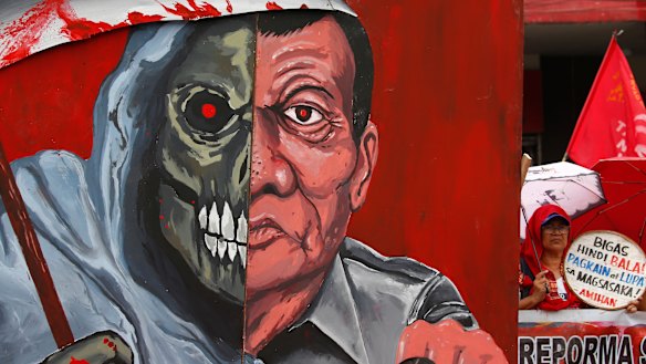 A protester during a rally by farmers last month to protest against the alleged killings of more than 150 farmers under Duterte's term.