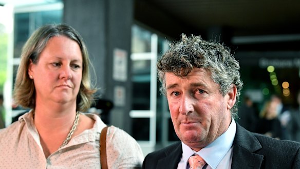 Former Tasmanian farmers Dimity and Michael Hirst outside the banking royal commission. Mr Hirst accused ANZ of never showing empathy.