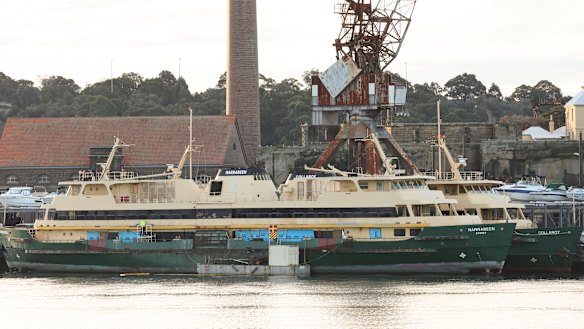 The Narrabeen at Cockatoo Island on Thursday, where it is stuck with sister ship, Collaroy.
