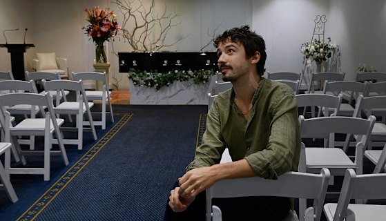 Christian Byers at A. O’Hare Funeral Directors, where he shot Death of an Undertaker, in Leichhardt.