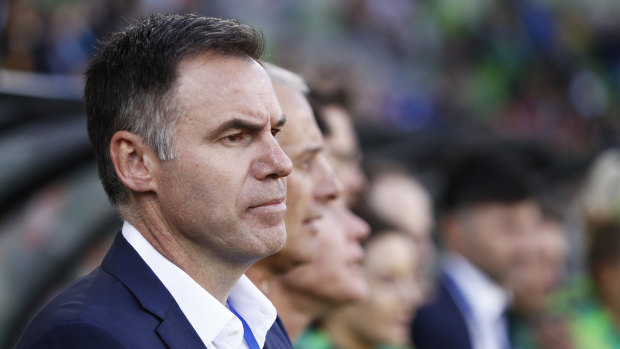 Matildas coach Milicic looks on during the Argentina clash.