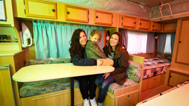 Anastasia Scales, partner Miss Carruthers and their son Okana gave up on overseas holidays and bought a caravan instead. 