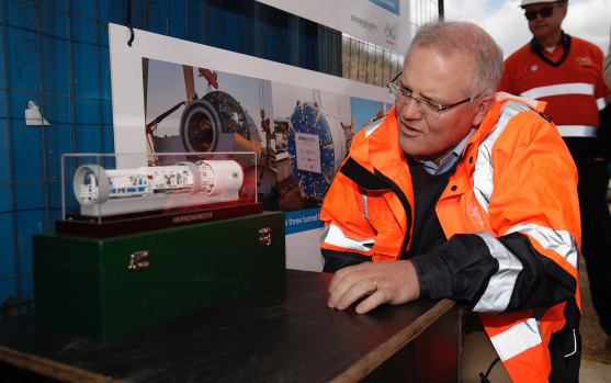 Scott Morrison visits the Snowy Hydro 2.0 Lobs Hole site in June.