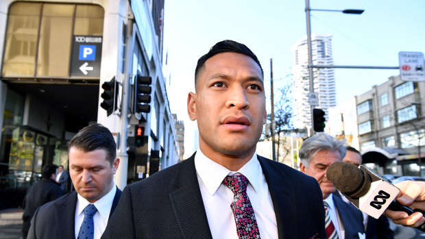 Israel Folau at a Fair Work Commission conciliation hearing over his sacking by Rugby Australia.