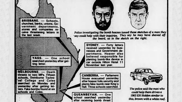 The Trail of Threats - The Age graphic from April 18, 1984.