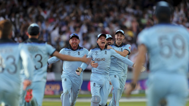 England players celebrate after securing the most remarkable of victories.