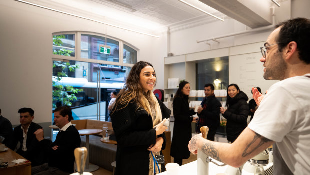 Joao Pimentel serves a customer at Industry Beans in Sydney’s CBD.