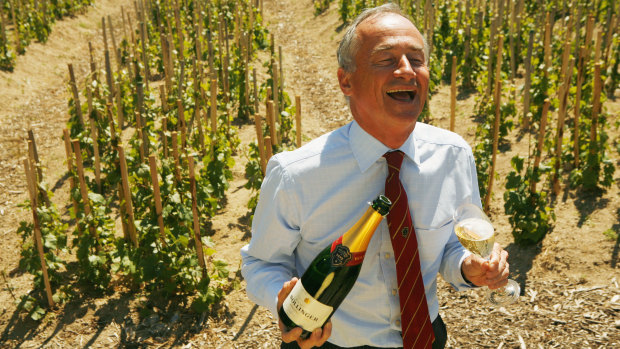 Former head of Bollinger Ghislain de Montgolfier  in the vineyards in pre-pandemic days.