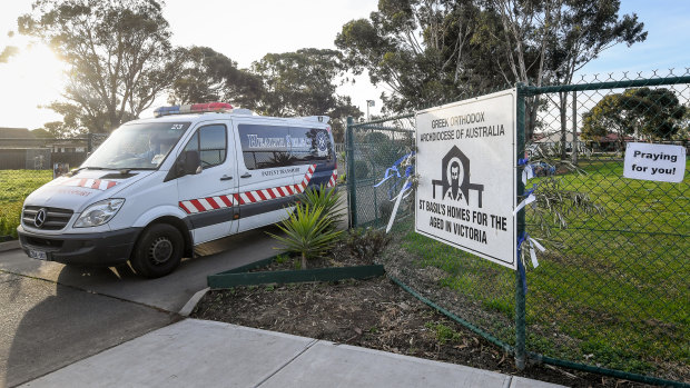 Residents of St Basil's Aged care home are evacuated to hospitals on Friday. 