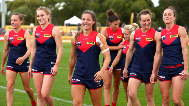 Melbourne players enjoy a victory in March