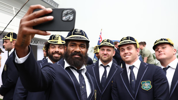 Marika Koroibete gets his selfie game going at the World Cup in France.