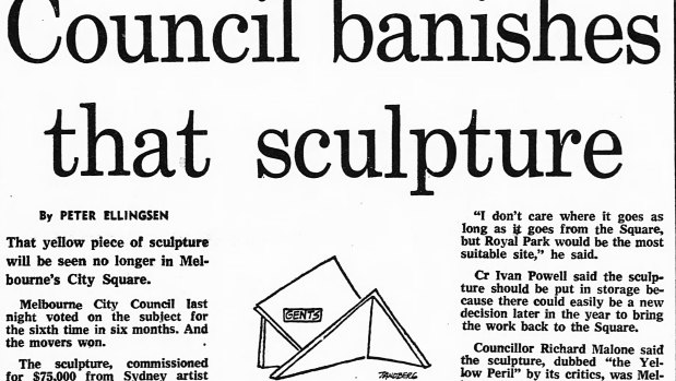 The Age’s coverage of the controversial sculpture in July 1980.