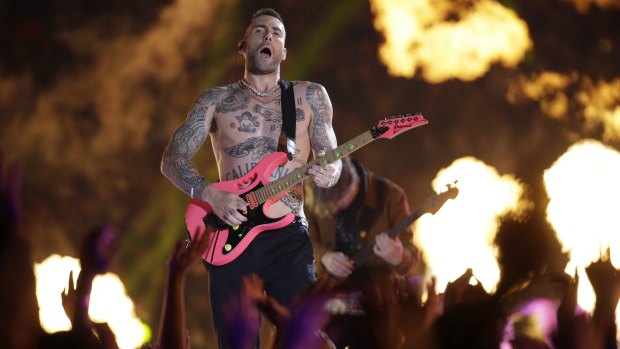 Maroon 5's Adam Levine performs at the halftime show of the 2019 Super Bowl. 