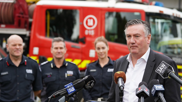 Collingwood president Eddie McGuireat the announcement of the emergency services match.