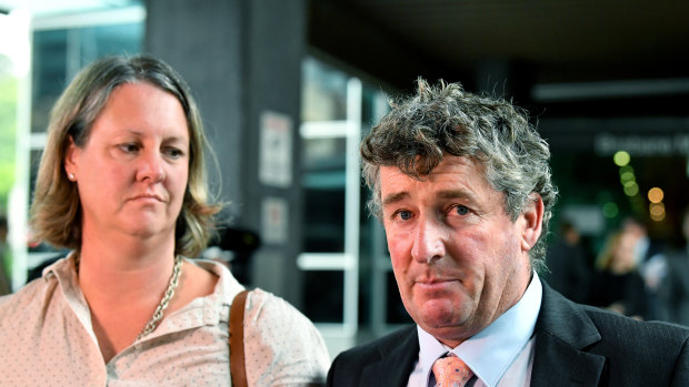 Former Tasmanian farmers Dimity and Michael Hirst outside the banking royal commission. Mr Hirst accused ANZ of never showing empathy.