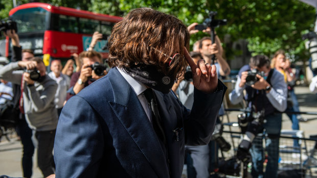 Johnny Depp arrives at The Royal Courts of Justice in London on Tuesday.