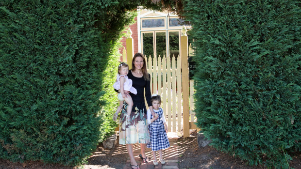 Kate Stafford, pictured with Eve and Mia, moved from Richmond in her 30s to a bigger home in Moonee Ponds.