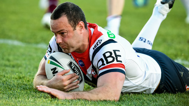 Try blitz: Boyd Cordner crosses on a red-letter day for the Roosters against Manly in the regular season.