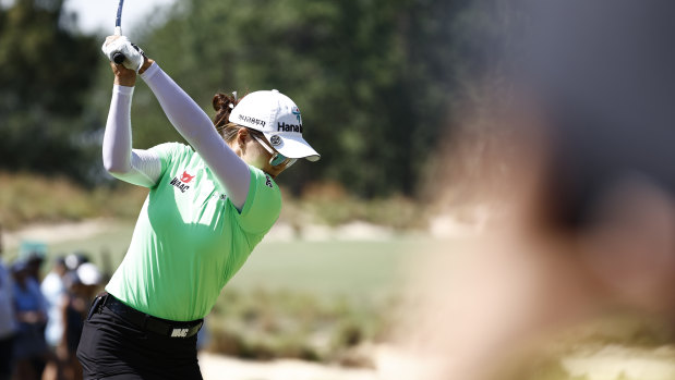 Minjee Lee plays a tee shot during her final round.