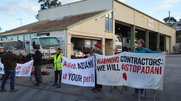 Protesters blocking trucks from entering and leaving the Meales site on Monday, July 22. 