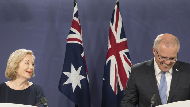 Ita Buttrose with Prime Minister Scott Morrison on Thursday. 