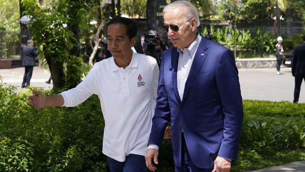 Indonesian President Joko Widodo with US President Joe Biden. The G20 released a statement condemning the war in Ukraine.