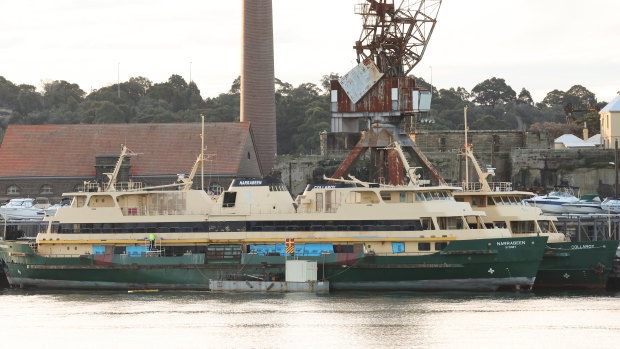 The Narrabeen at Cockatoo Island on Thursday, where it is stuck with sister ship, Collaroy.