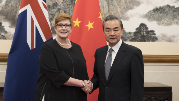 A warm encounter between Australian Foreign Minister Marise Payne and Chinese Foreign Minister Wang Yi in Beijing.
