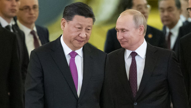 Chinese President Xi Jinping and Russian President Vladimir Putin at the Kremlin in Moscow in 2019.