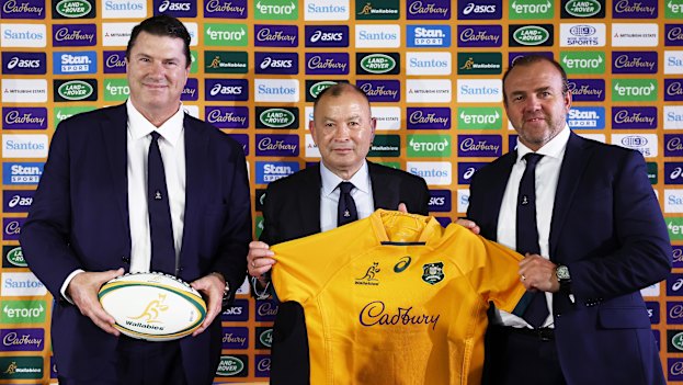 Hamish McLennan with Eddie Jones and Andy Marinos after Jones’ appointment in January 2023.