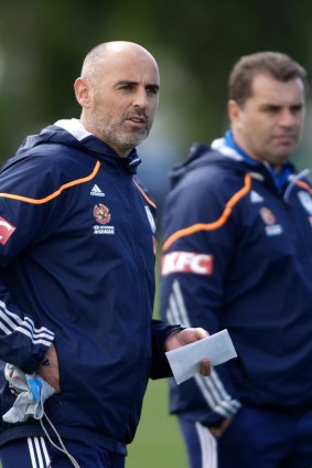 Kevin Muscat and Ange Postecoglou at Melbourne Victory in 2013.
